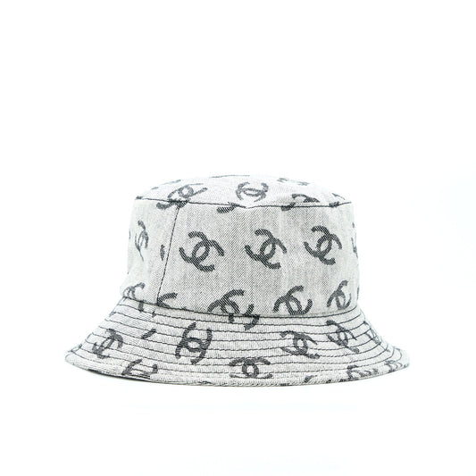 Chanel 22K Size M CC Logo Denim Bucket Hat Blue/Grey