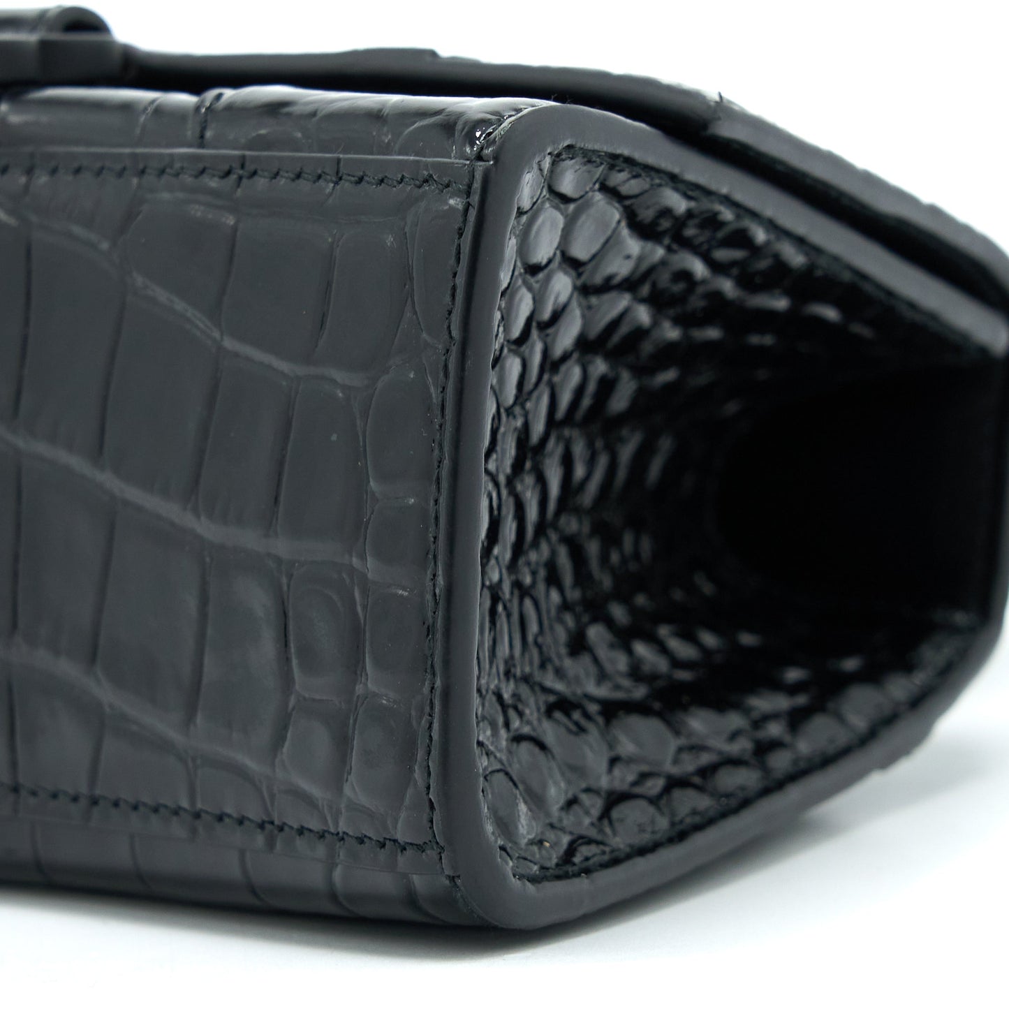 Balenciaga Hourglass XS Croc-Embossed Leather Black with Black Hardware