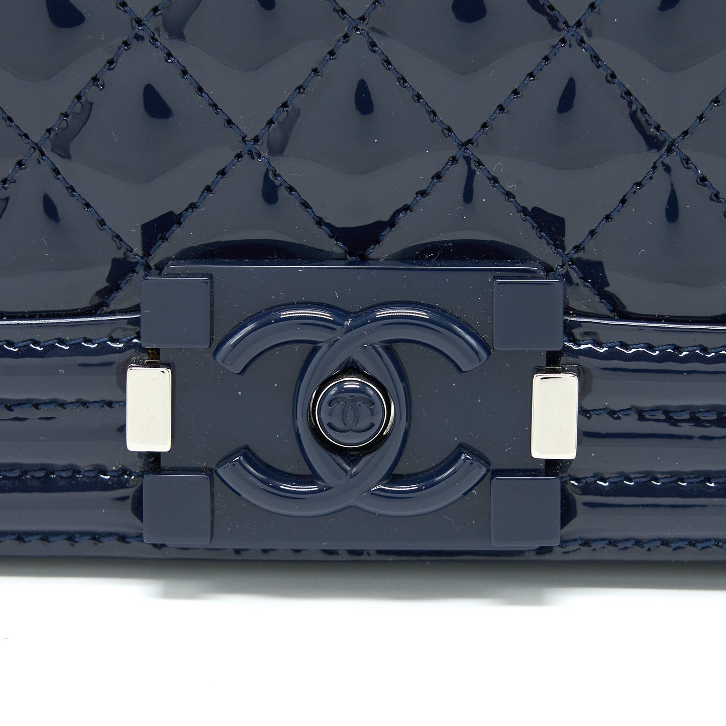 Chanel Medium Boy Bag Patent Navy SHW