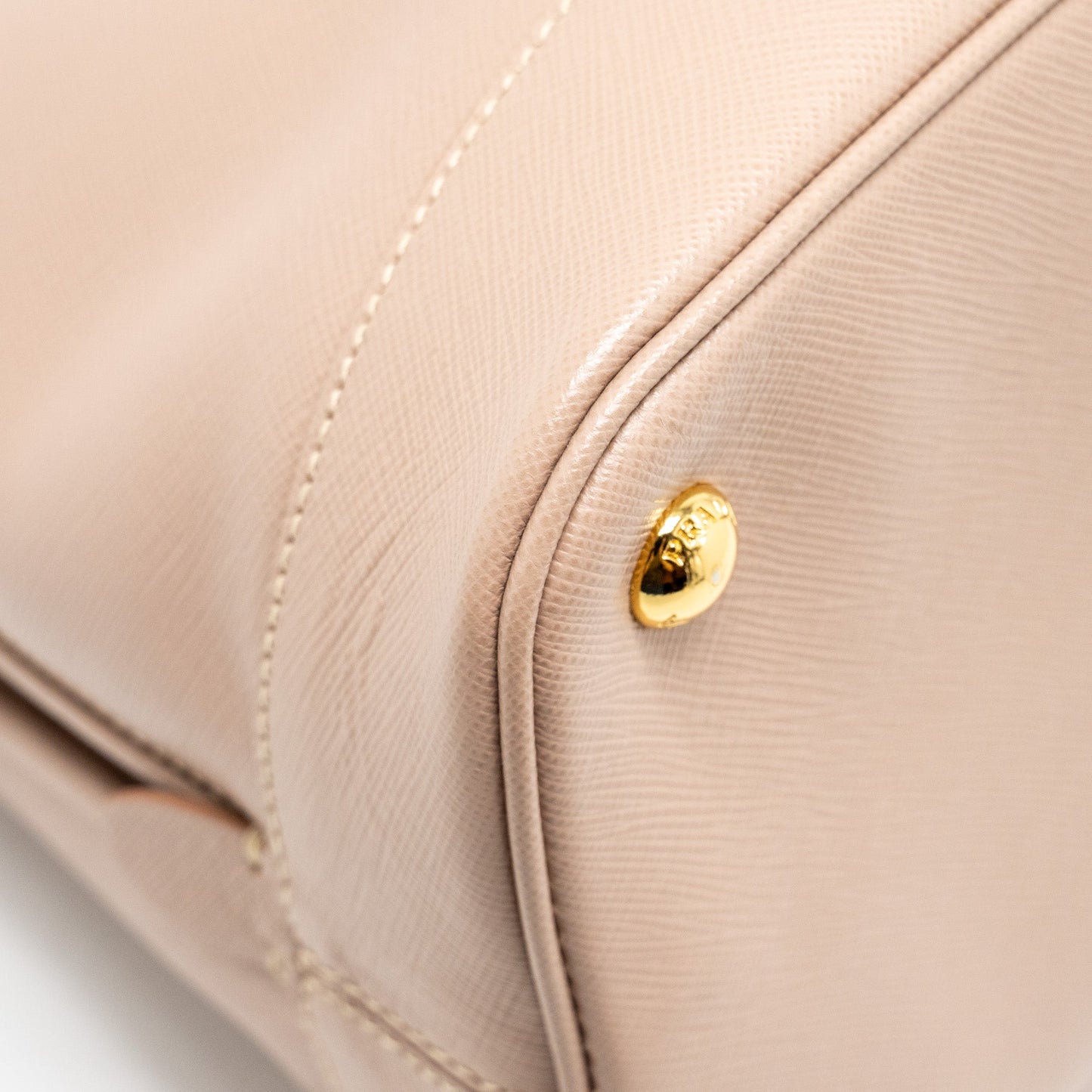 Prada Saffiano Vernice Promenade Dome Tote Leather Beige GHW