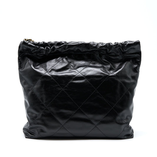 Chanel 22 Bag Medium Shiny Calfskin Black In Gold Letter GHW (Microchip)