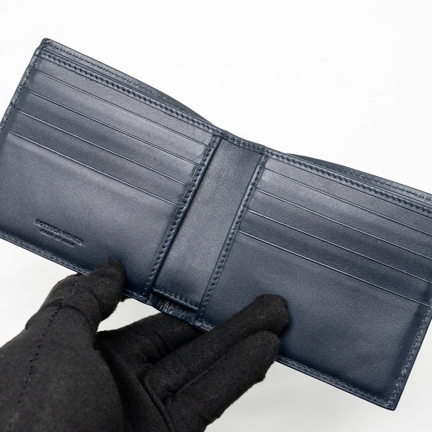 Bottega Veneta Intrecciato Piccolo Bi-Fold Wallet Calfskin Navy