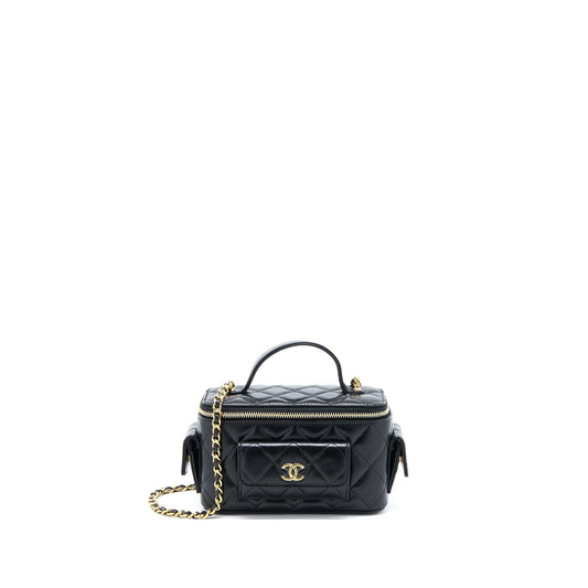 Chanel 22K Top Handle Pocket Long Vanity With Chain Black GHW