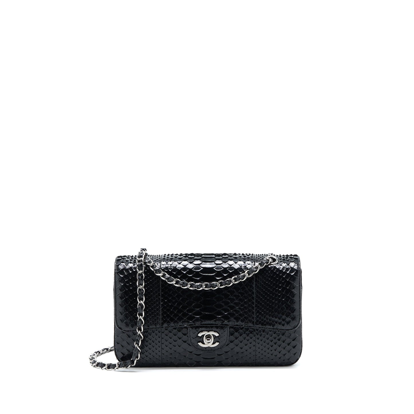 Chanel Medium Classic Double Flap Bag Python Black SHW