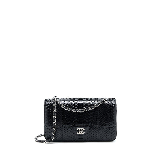 Chanel Medium Classic Double Flap Bag Python Black SHW