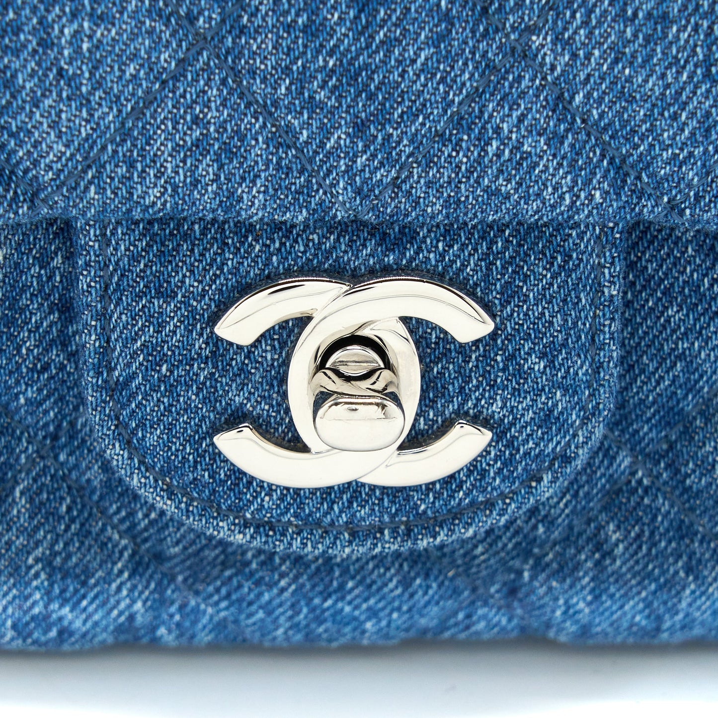 Chanel 20B Mini Square Flap Bag CC Print Denim Blue SHW