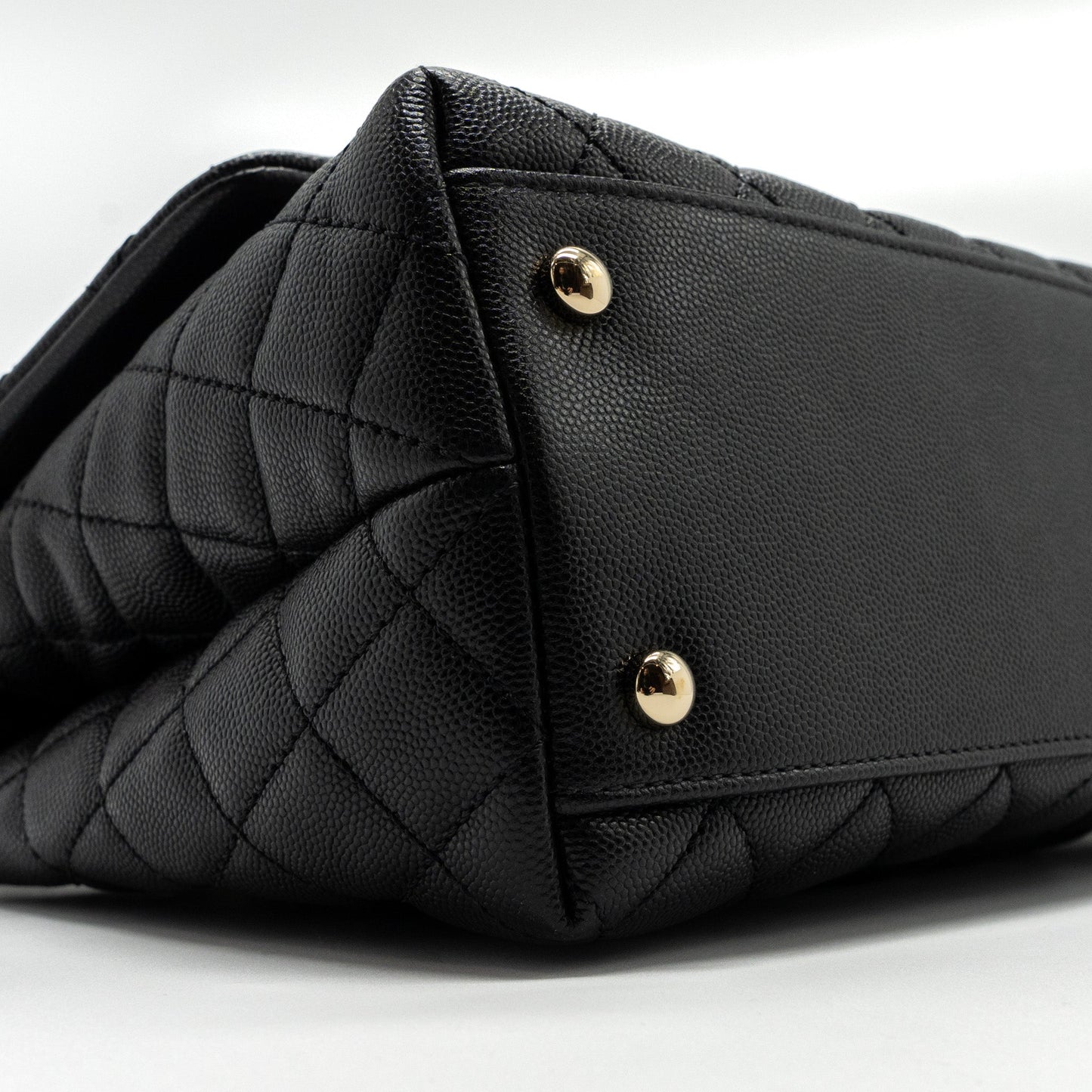Chanel Medium Coco Handle Flap Bag Lizard Embossed Handle Caviar Black LGHW