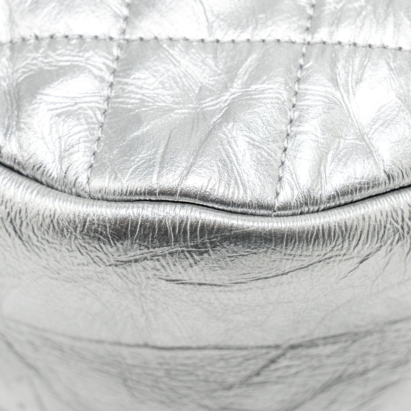 Chanel 31 BAG Quilted Crumpled Calfskin Metallic Silver SHW