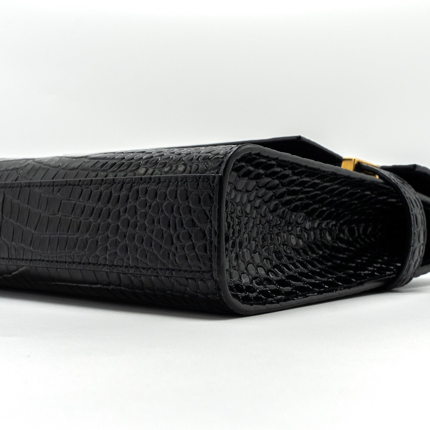 Saint Laurent Manhattan Shoulder Bag Crocodile-Embossed Black GHW