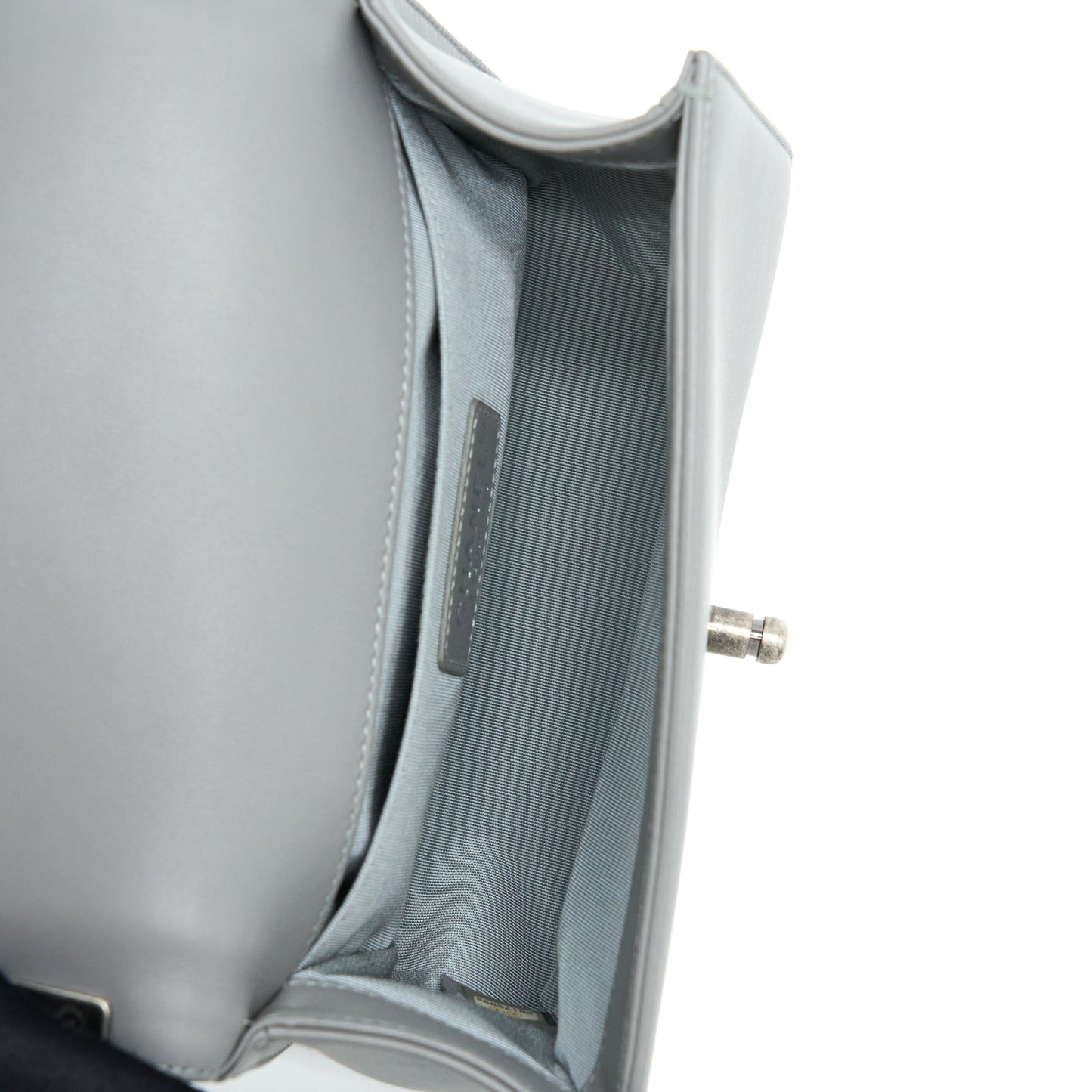 Chanel Small Boy Bag Chevron Lambskin Grey Ruthenium Hardware
