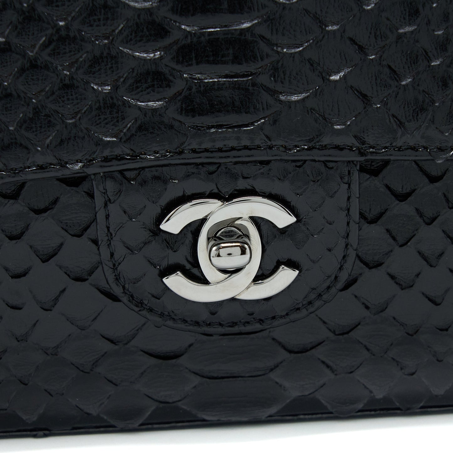 Chanel Medium Classic Double Flap Bag Python Black SHW