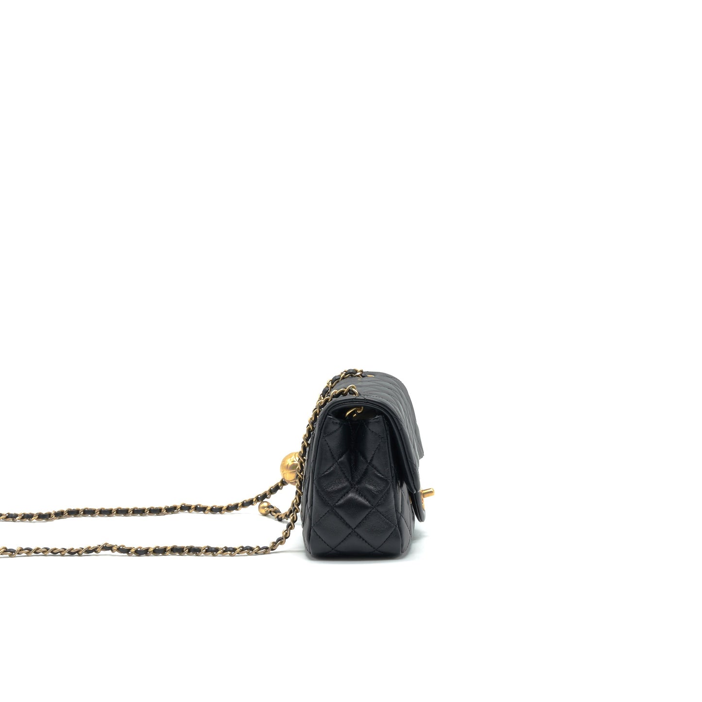 Chanel Pearl Crush Mini Square Flap Bag Lambskin Black GHW