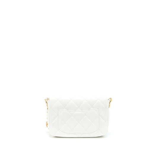 Chanel 22A Small Flap Bag Caviar White Brushed GHW (Microchip)