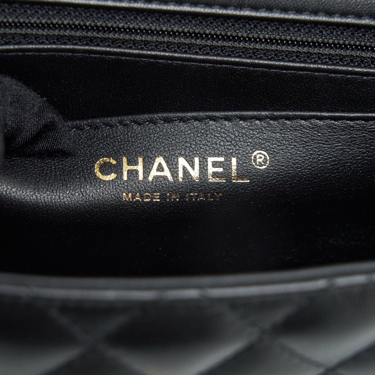 Chanel Mini Square Flap Bag Lambskin Black LGHW (Microchip)