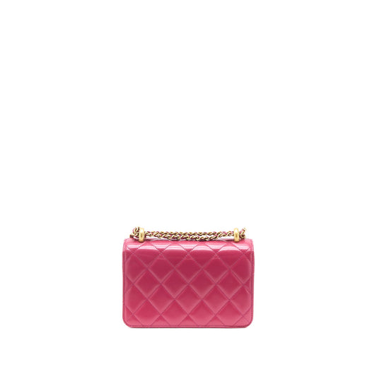 Chanel 21A Small Gold Crush Flap Bag Calfskin Raspberry Pink Brushed GHW (Microchip)