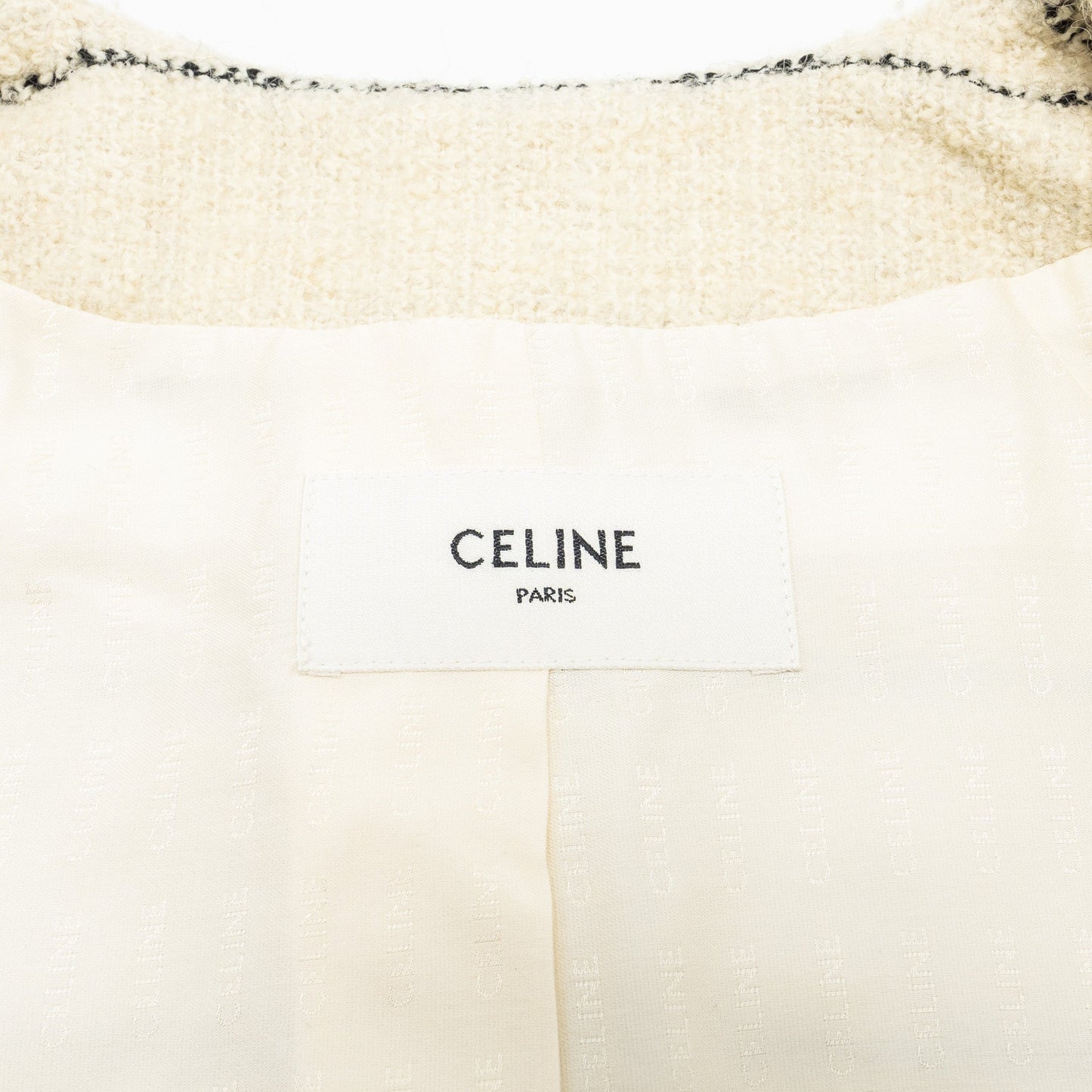 Celine size 34 Chasseur Striped Evening Jacket wool / polyamide cream / black