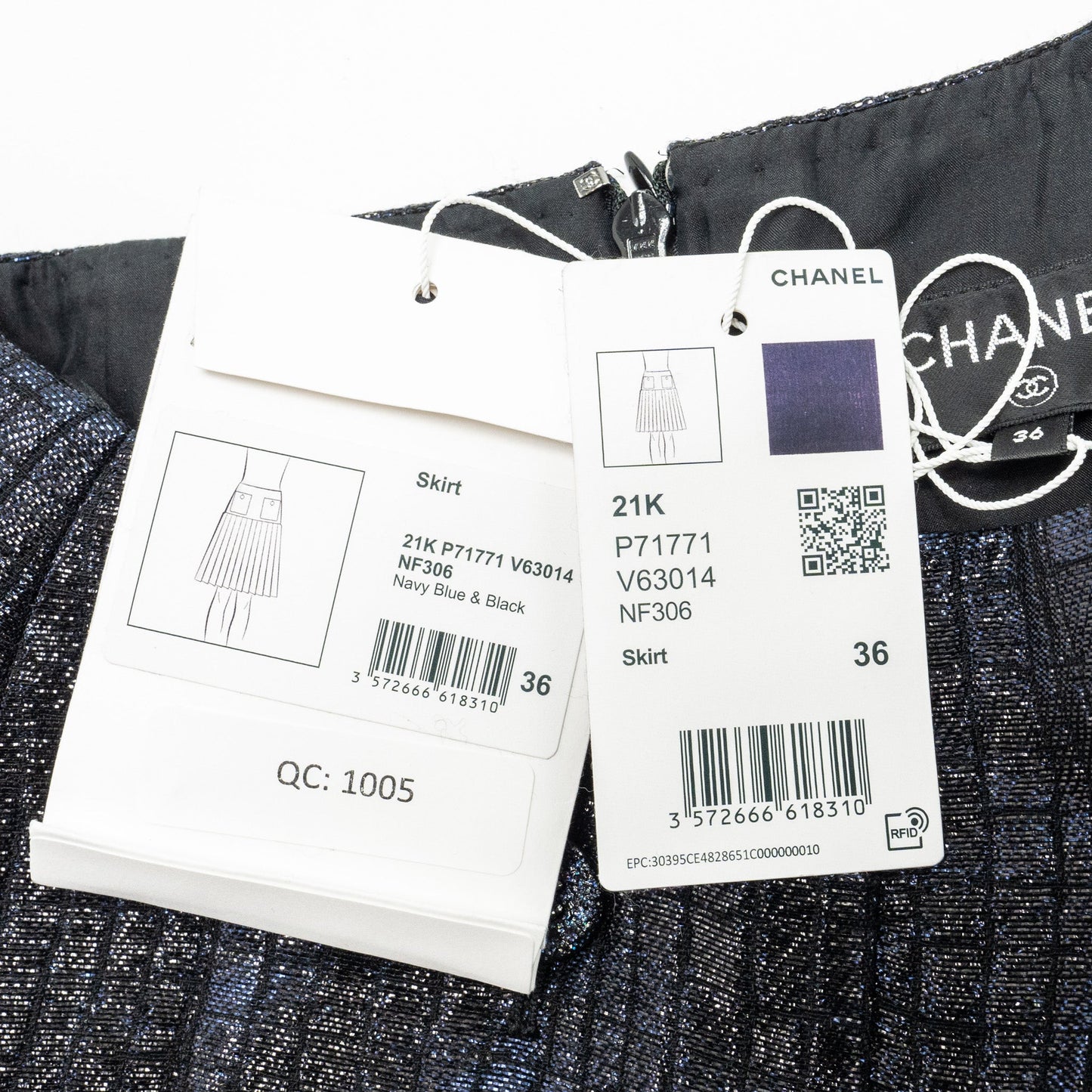 Chanel Size 36 21K Skirt Acetate/Acrylic/Wool/Cotton Navy Blue/Black