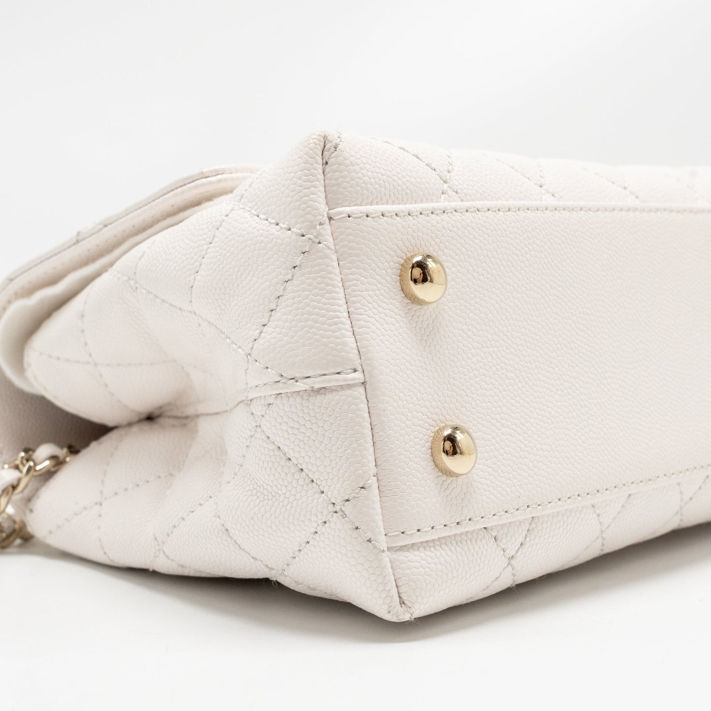 Chanel Small Coco Handle Caviar White LGHW (Microchip)