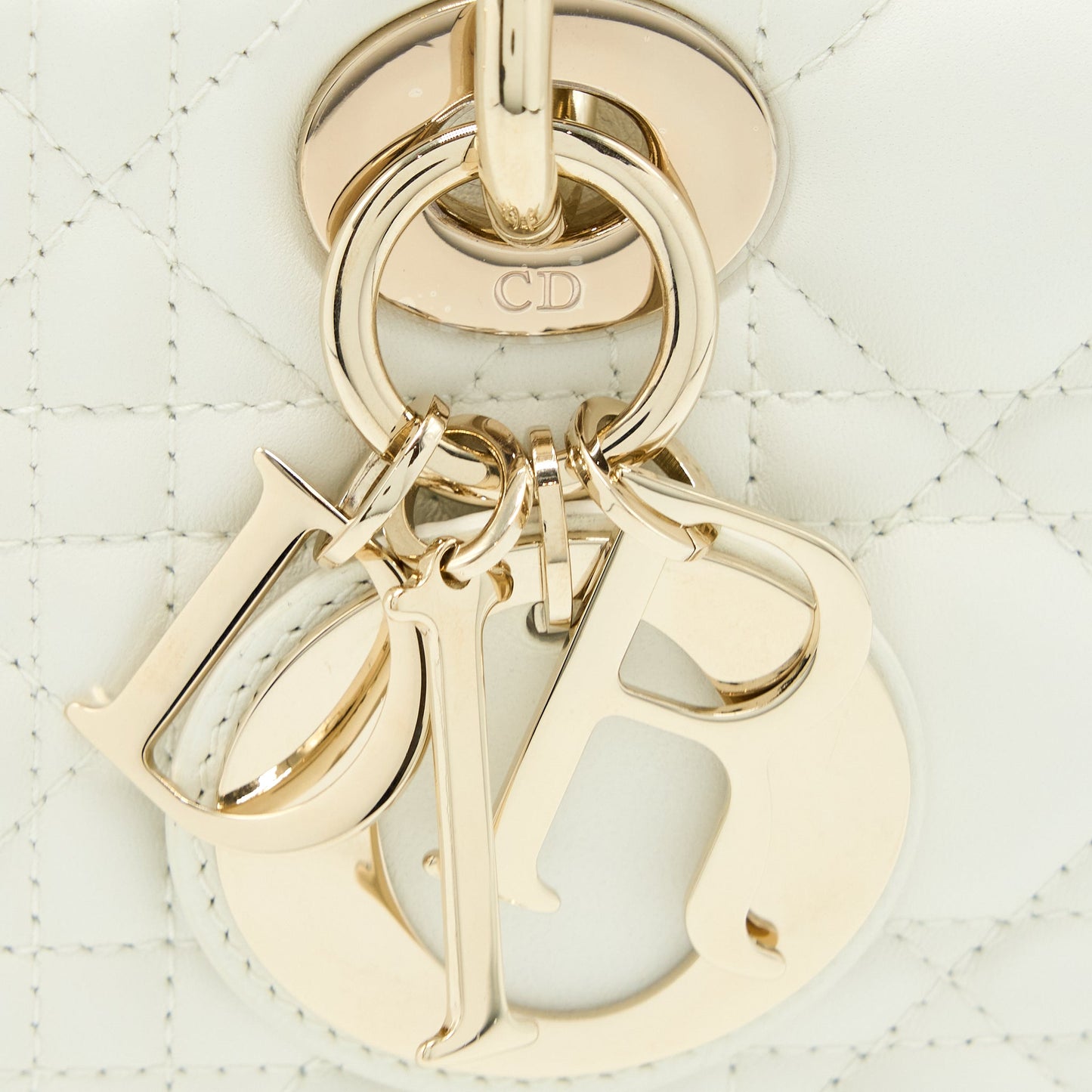 Dior Lady D-Joy Bag Latte Cannage Lambskin White LGHW