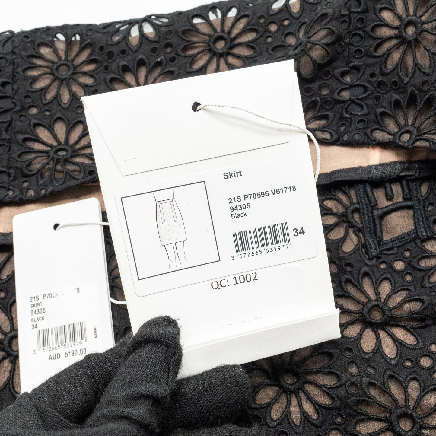 Chanel Size 34 21S Flora Lace Skirt Cotton Black