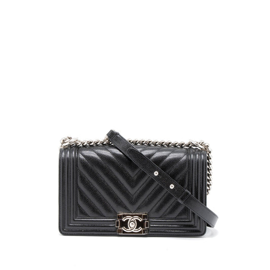 Chanel Medium Boy Bag Chevron Caviar Black SHW