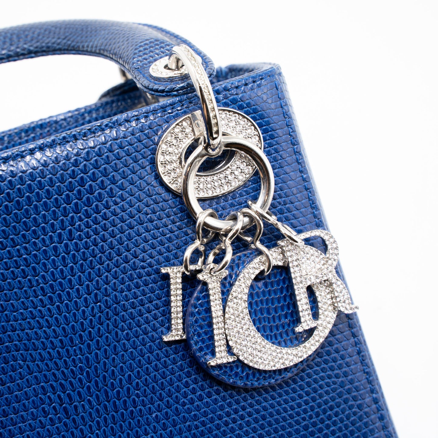 Dior Mini Lady Dior Lizard Blue Crystal SHW
