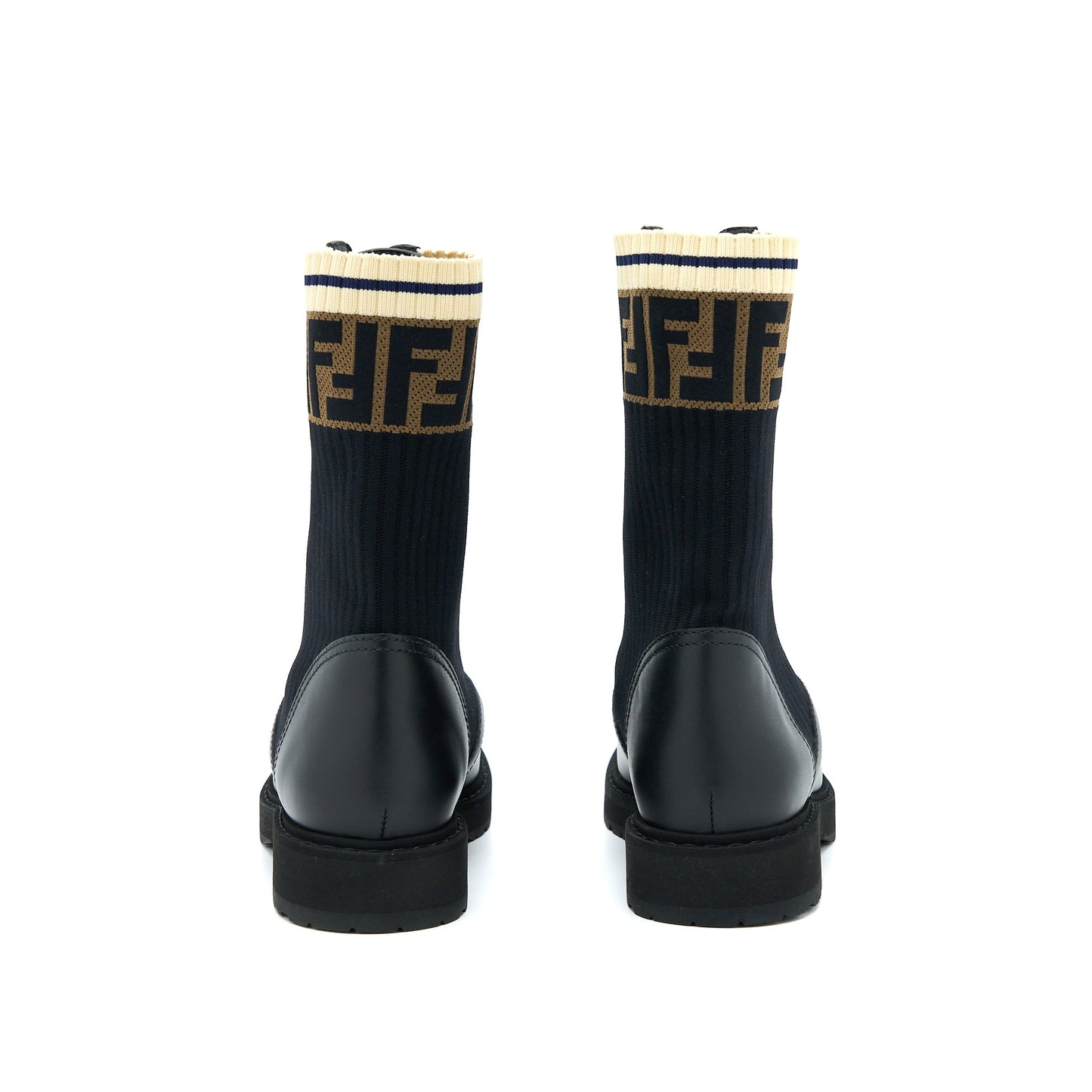 FENDI Size 37 Black Leather Biker Boots With Stretch Fabric SHW