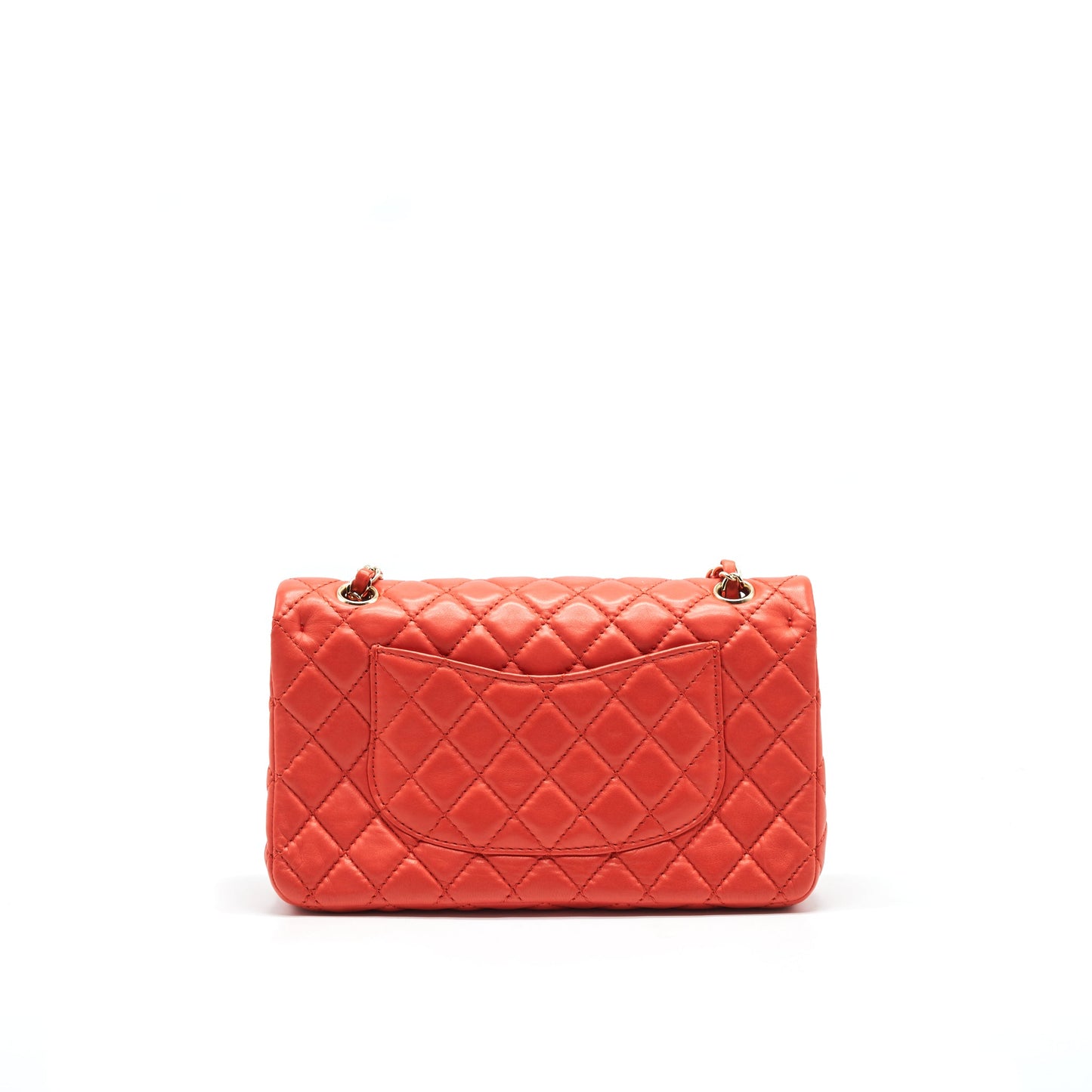 CHANEL CLASSIC MEDIUM DOUBLE FLAP LAMBSKIN IN CORAL LGHW