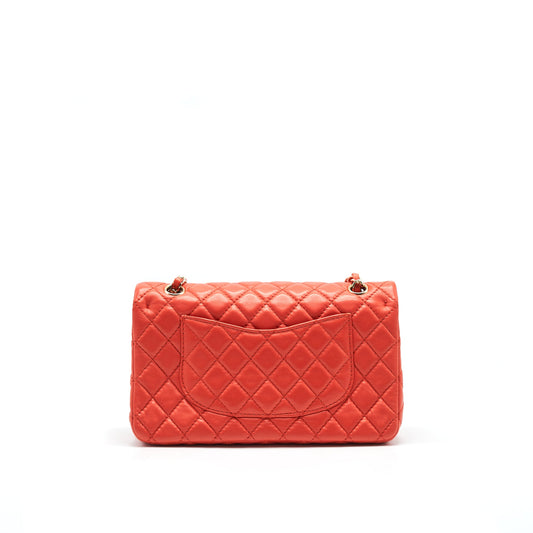 CHANEL CLASSIC MEDIUM DOUBLE FLAP LAMBSKIN IN CORAL LGHW