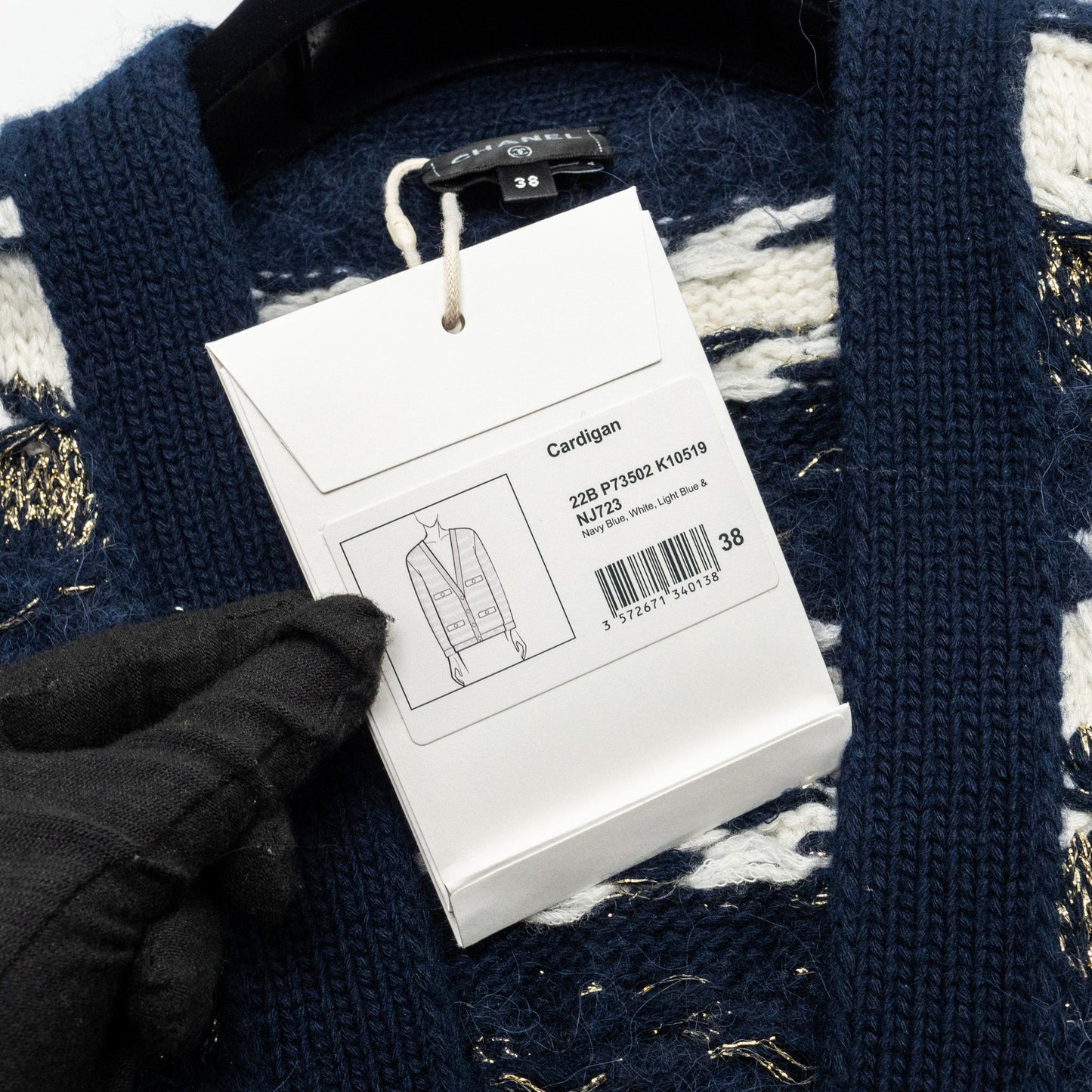 Chanel size 38 22B cardigan cashmere/ cotton / wool multicolour navy/ light blue/ white