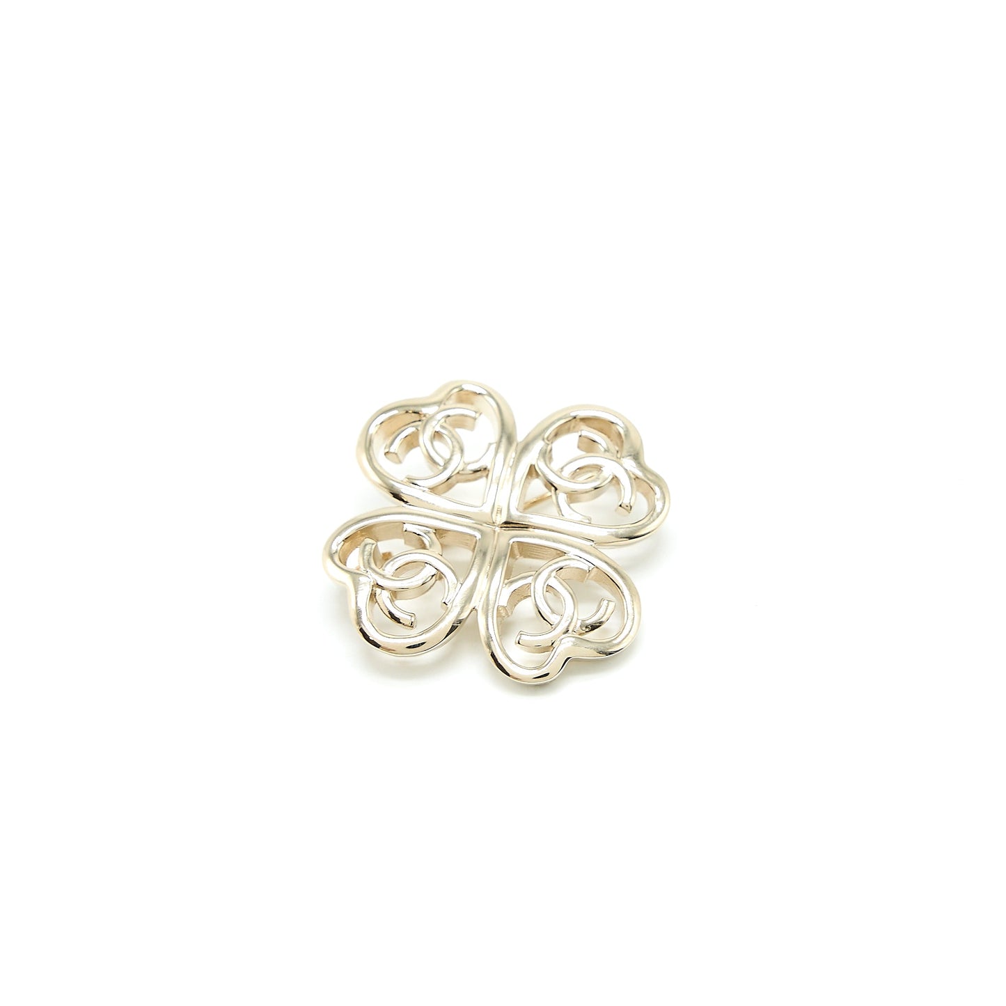 Chanel CC Logo Heart Clover Brooch Light Gold Tone