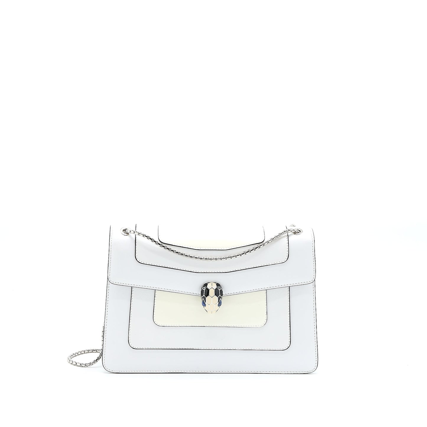 Bvlgari Serpenti Forever Shoulder Bag Patent White SHW