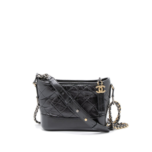 Chanel Small Gabrielle Hobo Bag Aged Calfskin Black Multicolour Hardware