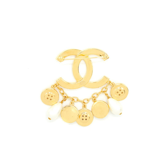 Chanel 20A Seasonal CC Logo Pearls And Button Brooch Gold