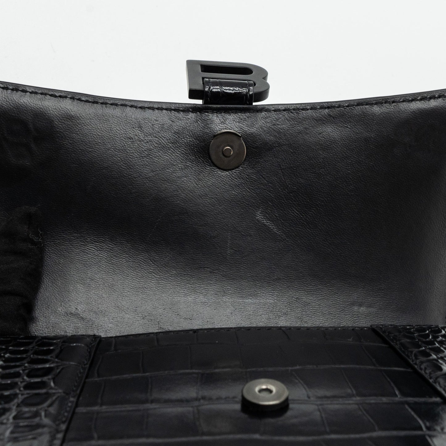 Balenciaga Hourglass S Croc-Embossed Calfskin So Black