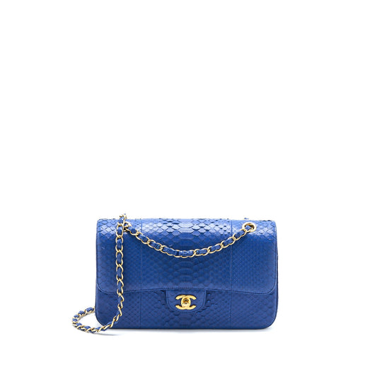 Chanel Medium Classic Double Flap Bag Python Blue GHW