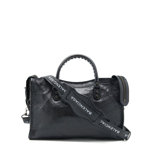 Balenciaga Small Classic City Crossbody Bag black with Logo print strap