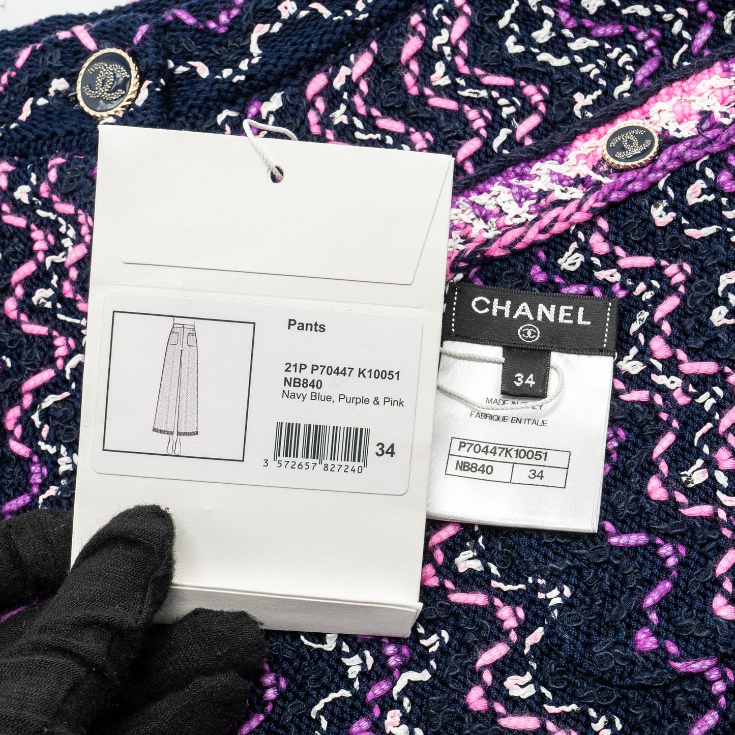 Chanel 21p Size 34 Pants Tweed Navy Blue/Purple/Pink