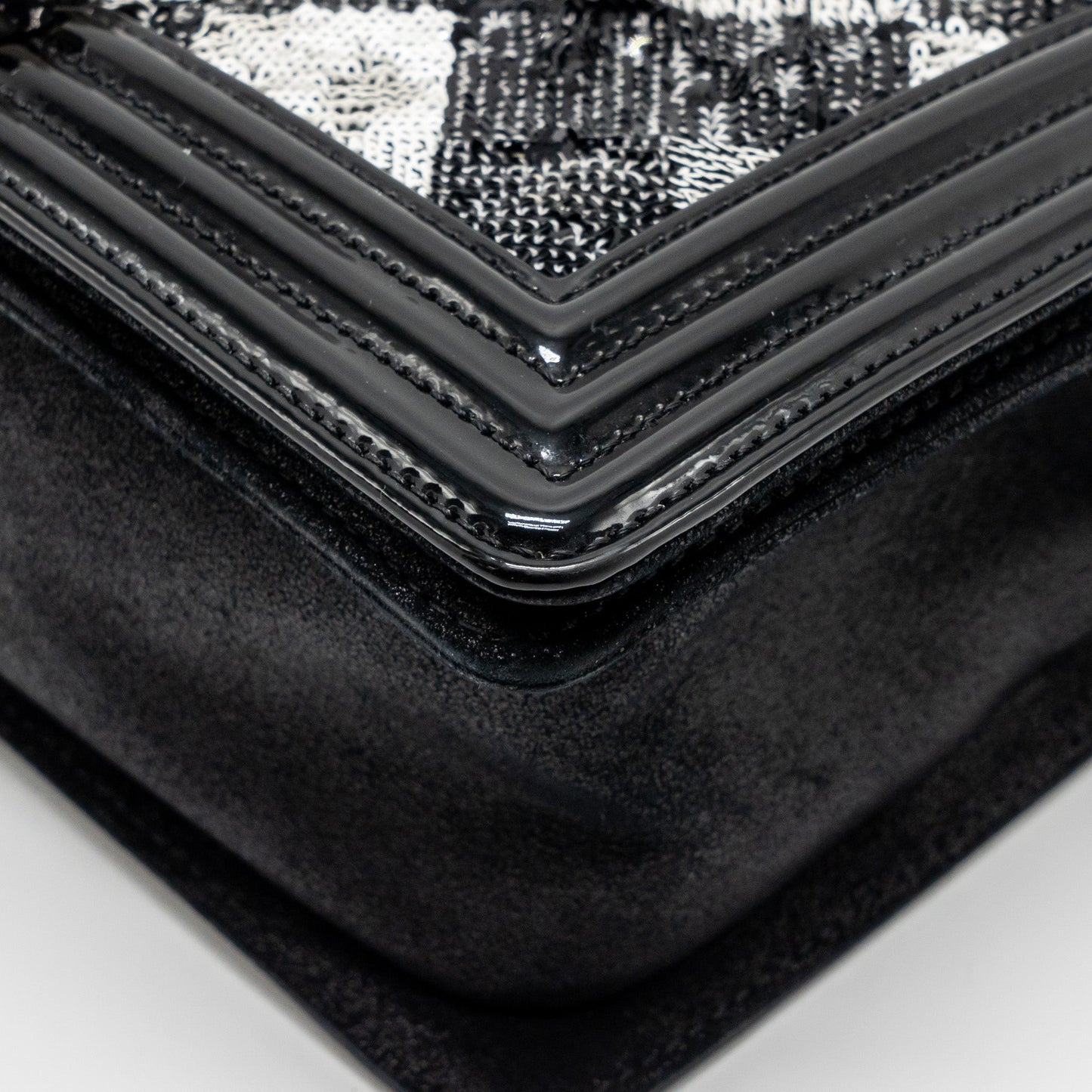 Chanel Medium Boy Bag Sequin/Patent Black/White SHW