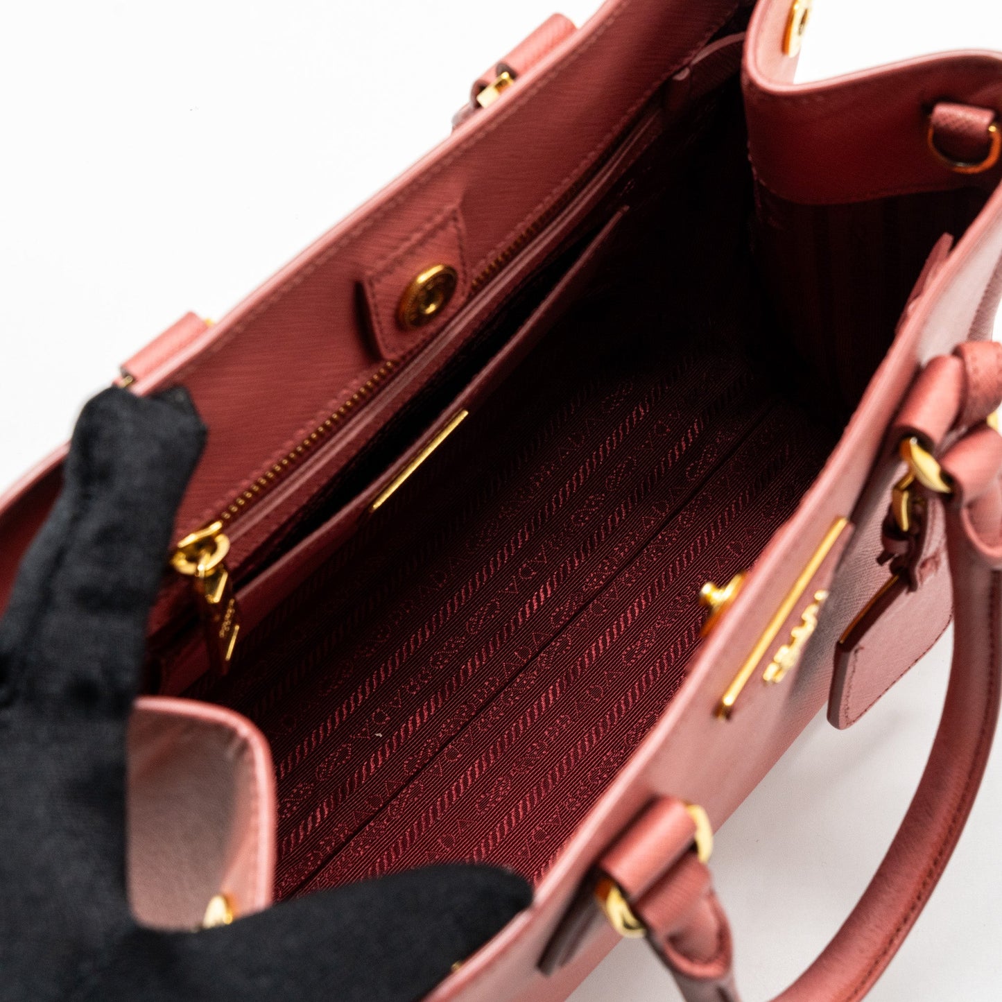 Prada top handle small tote bag saffiano calfskin pink GHW