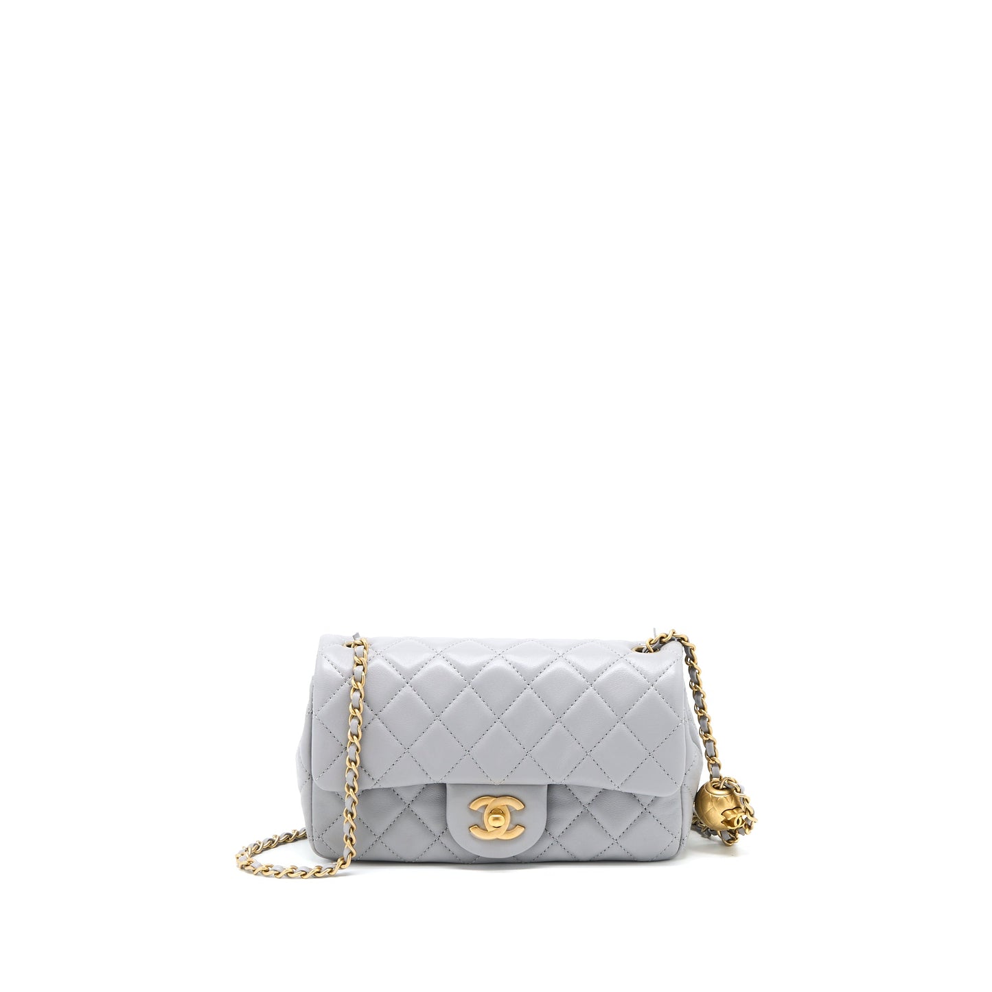 Chanel Pearl Crush Mini Rectangular Flap Bag Lambskin Light Grey Brushed GHW (Microchip)