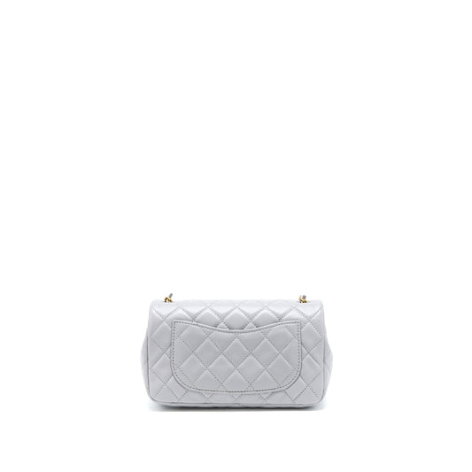 Chanel Pearl Crush Mini Rectangular Flap Bag Lambskin Light Grey Brushed GHW (Microchip)