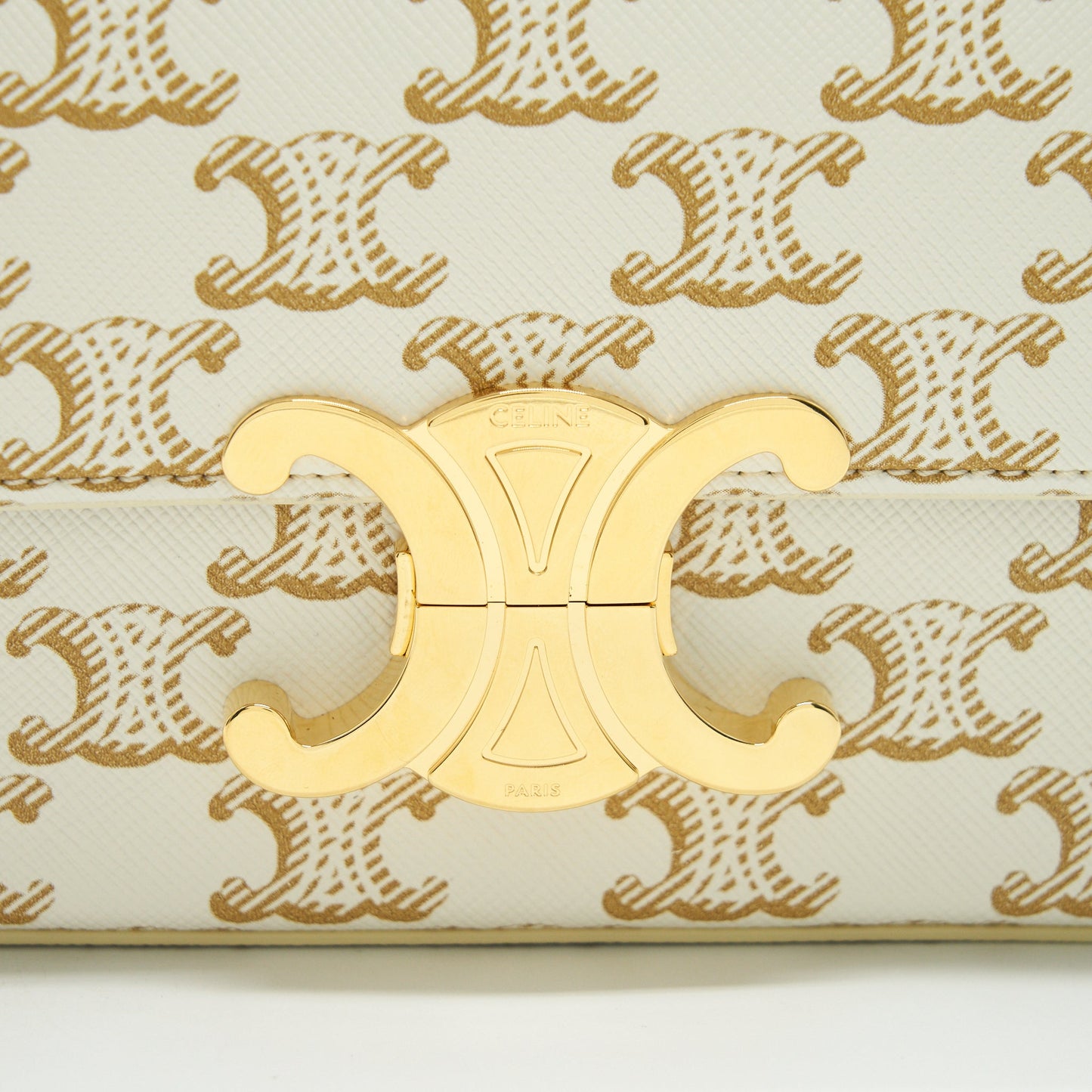 Celine Triomphe Shoulder Bag in Triomphe Canvas and Calfskin White