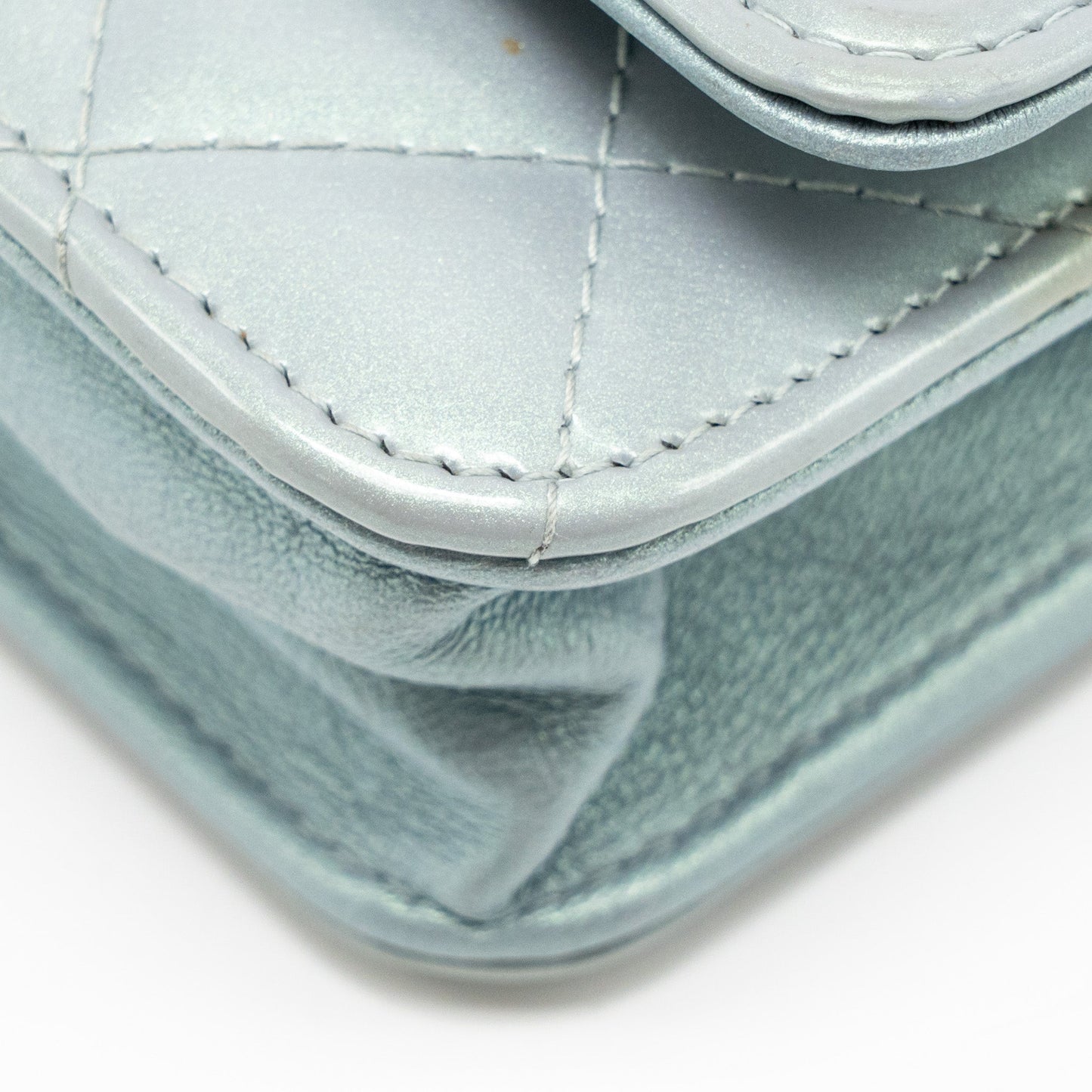 Chanel Boy Wallet on Chain Patent Calfskin Iridescent Light Blue LGHW