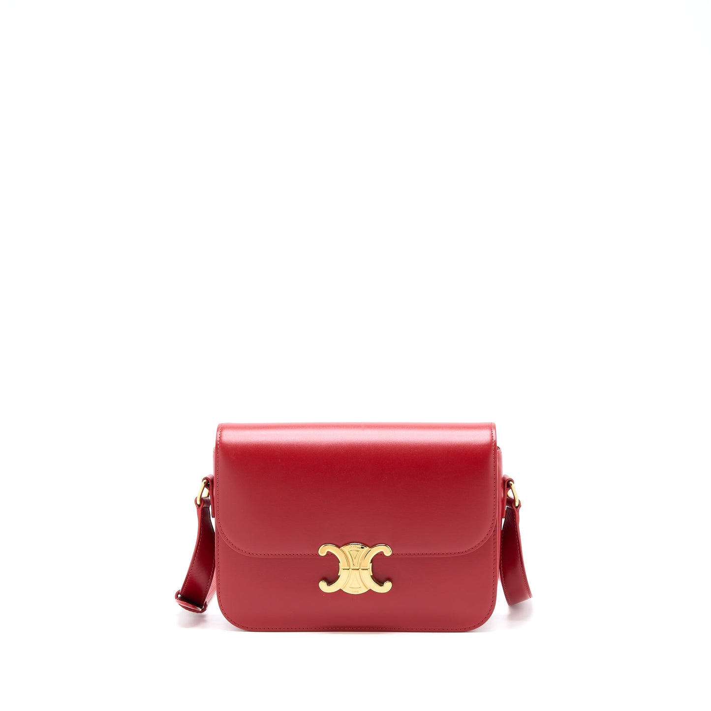 Celine Medium Classique Triomphe Bag Shiny Calfskin Red GHW