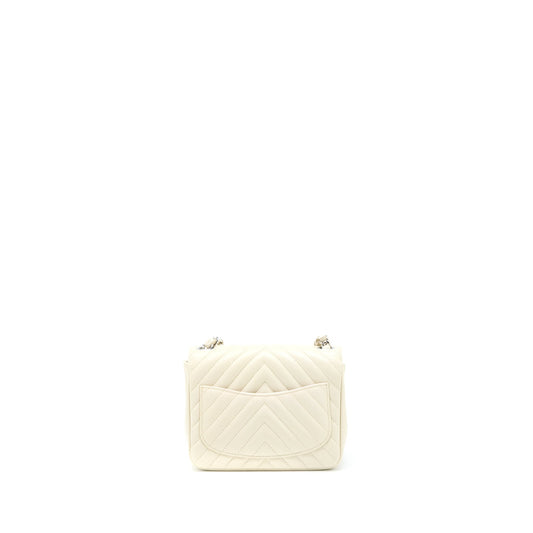 Chanel 21c Mini Square Flap Bag Chevron Lambskin Beige SHW
