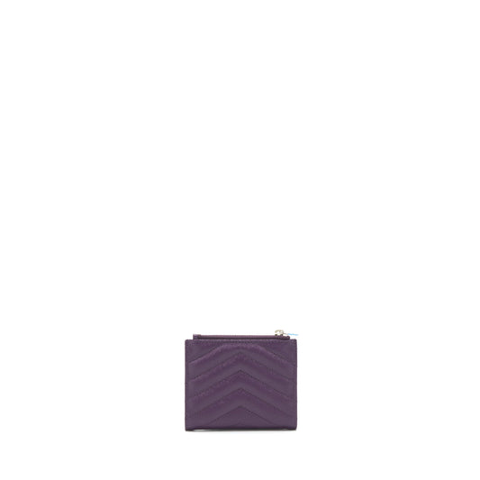 Saint Laurent Quilted Monogram Bi-fold Wallet Dark Purple SHW