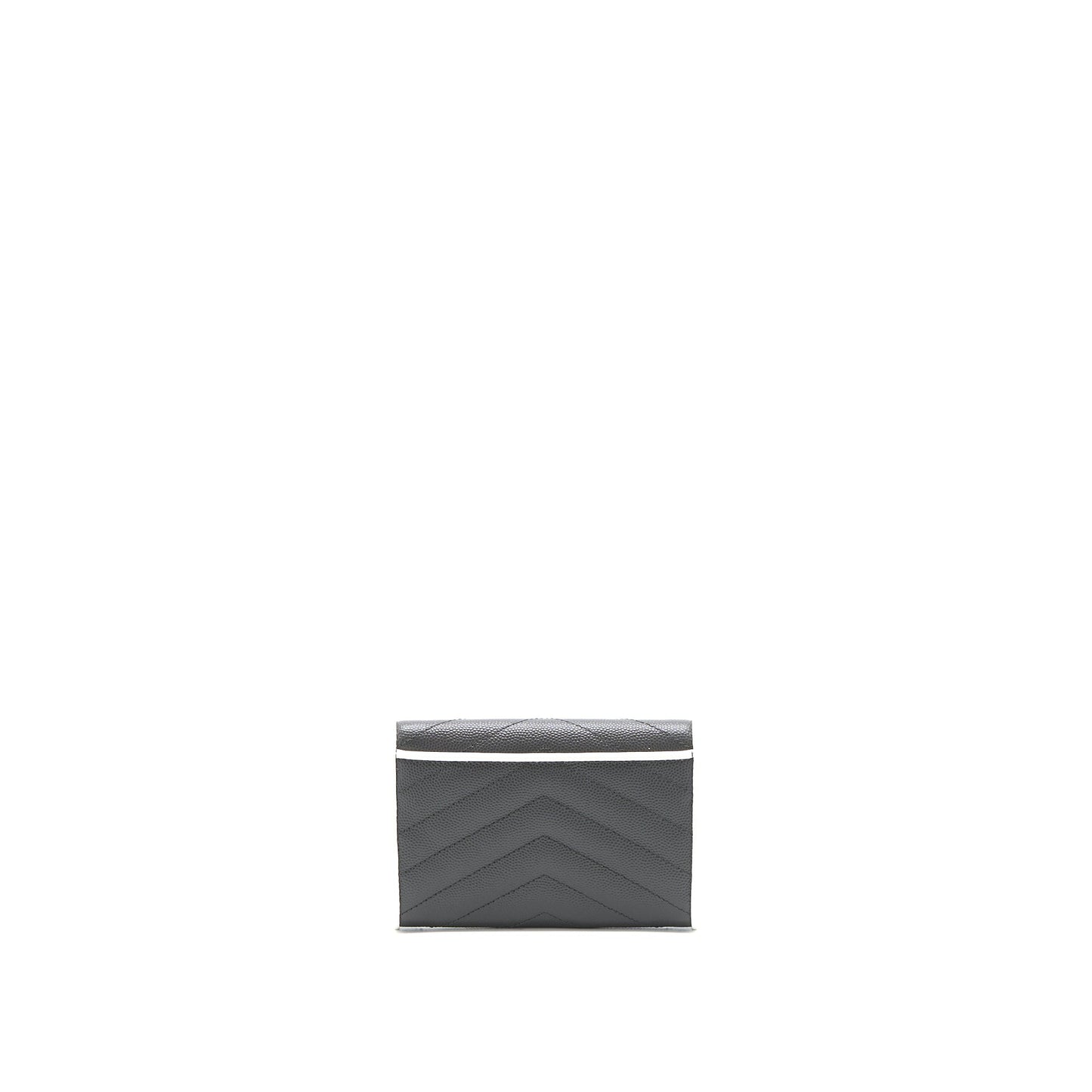 Saint Laurent Small Flap Wallet Grained Calfskin Grey/White SHW