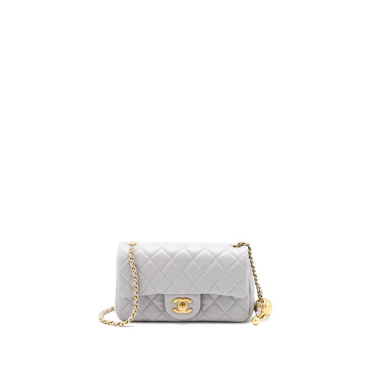 Chanel Pearl Crush Mini Rectangular Flap Bag Lambskin Light Grey Brushed GHW (Microchip)