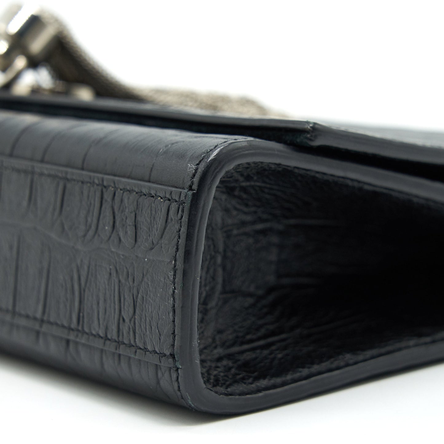 Saint Laurent Medium Kate with Tassel Croc Embossed Calfskin Black SHW